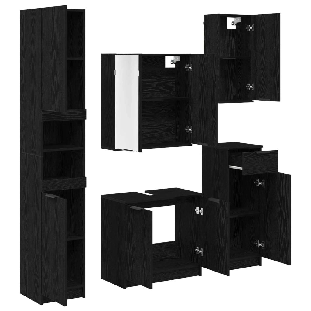Set di mobili per il bagno 5 pcs Rovere Nero Legno multistrato 3416115