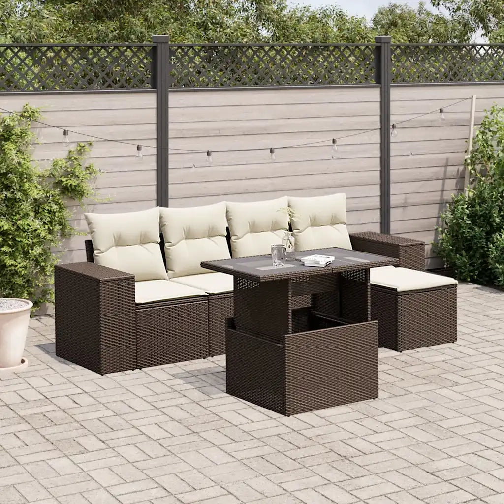 vidaXL Set Divano da Giardino 6 pz con Cuscini Marrone in Polyrattan
