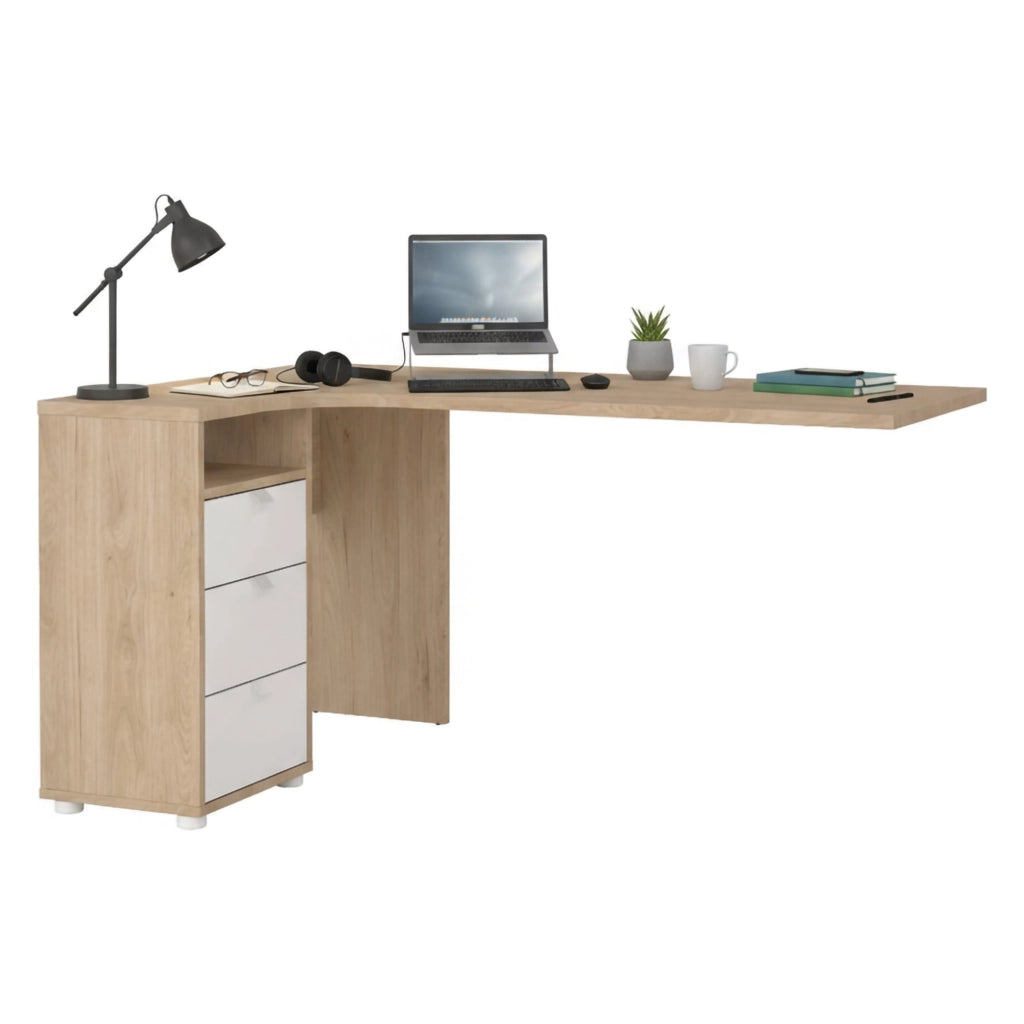 Scrivania Peipah, Scrittoio multiuso, Tavolo per ufficio porta PC, Piano di lavoro, 150x100 h76 cm, Rovere e Bianco