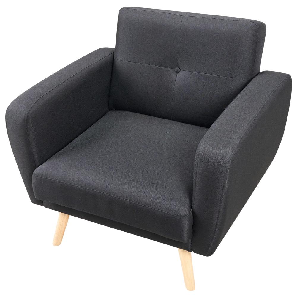 Poltrona Rivestita In Tessuto Nero Trasformabile Schienale Regolabile Gambe In Legno Soggiorno Moderno E Minimalista