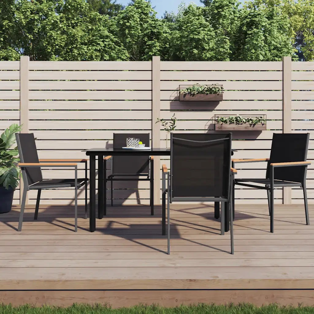 Set da Pranzo da Giardino 5 pz Nero in Textilene e Acciaio