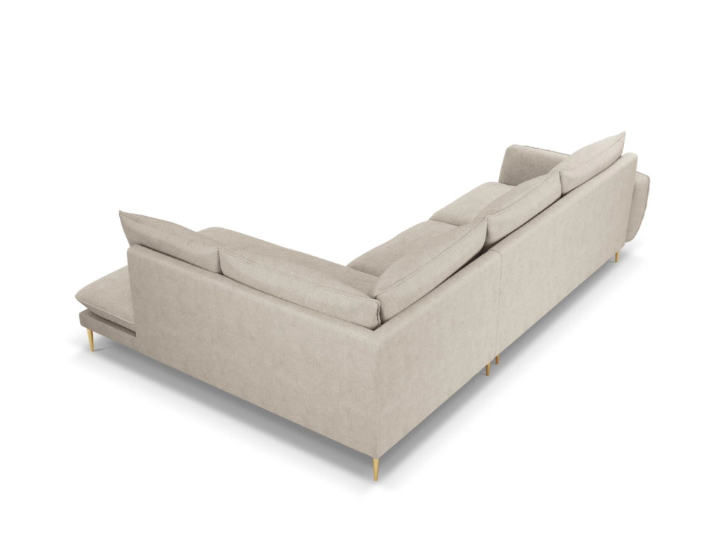 Cosmopolitan Design - Divano angolare destro "Vienna" 6 posti in tessuto strutturato beige chiaro 