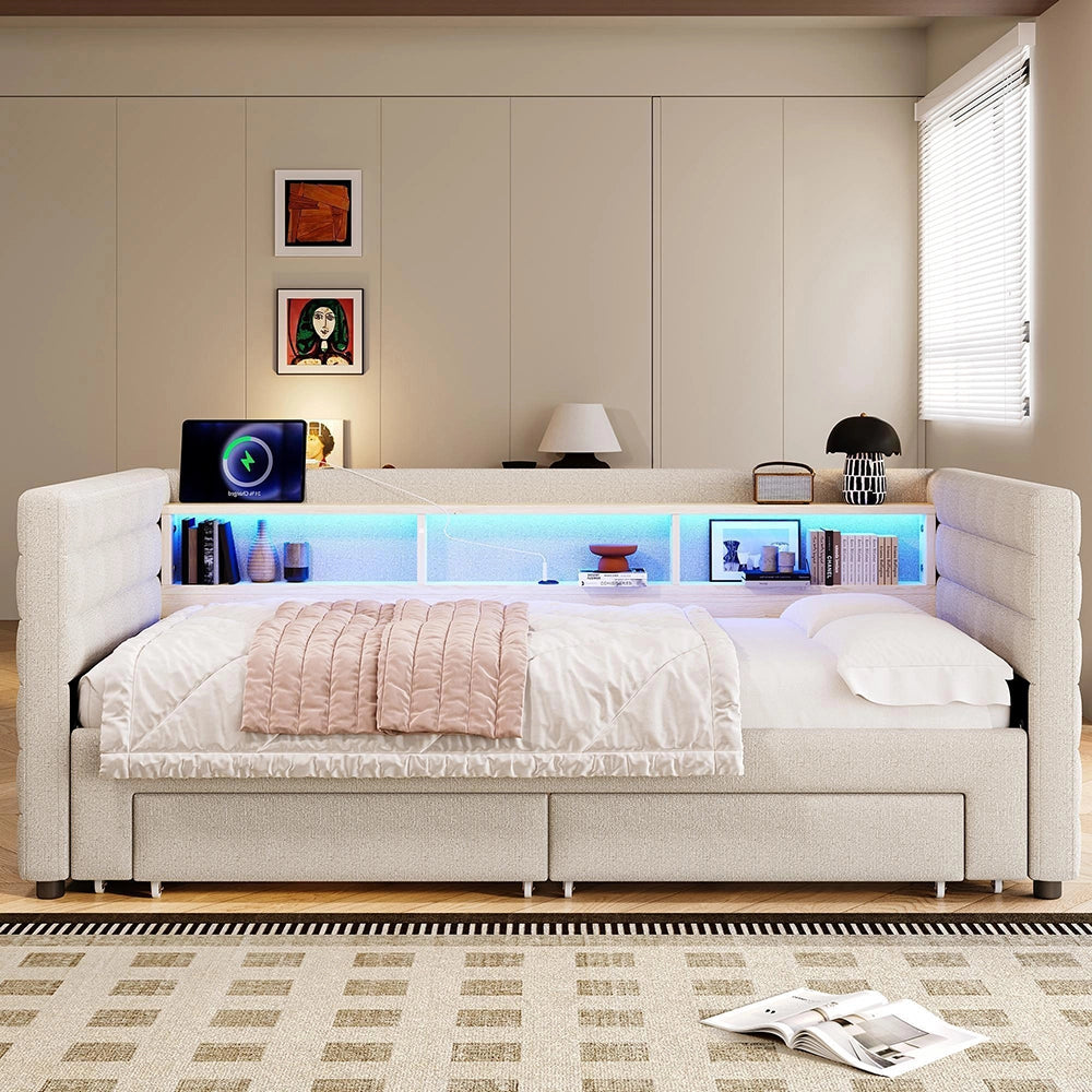 Divano letto 90x190cm?- Xylo - gigogne USB velluto beige