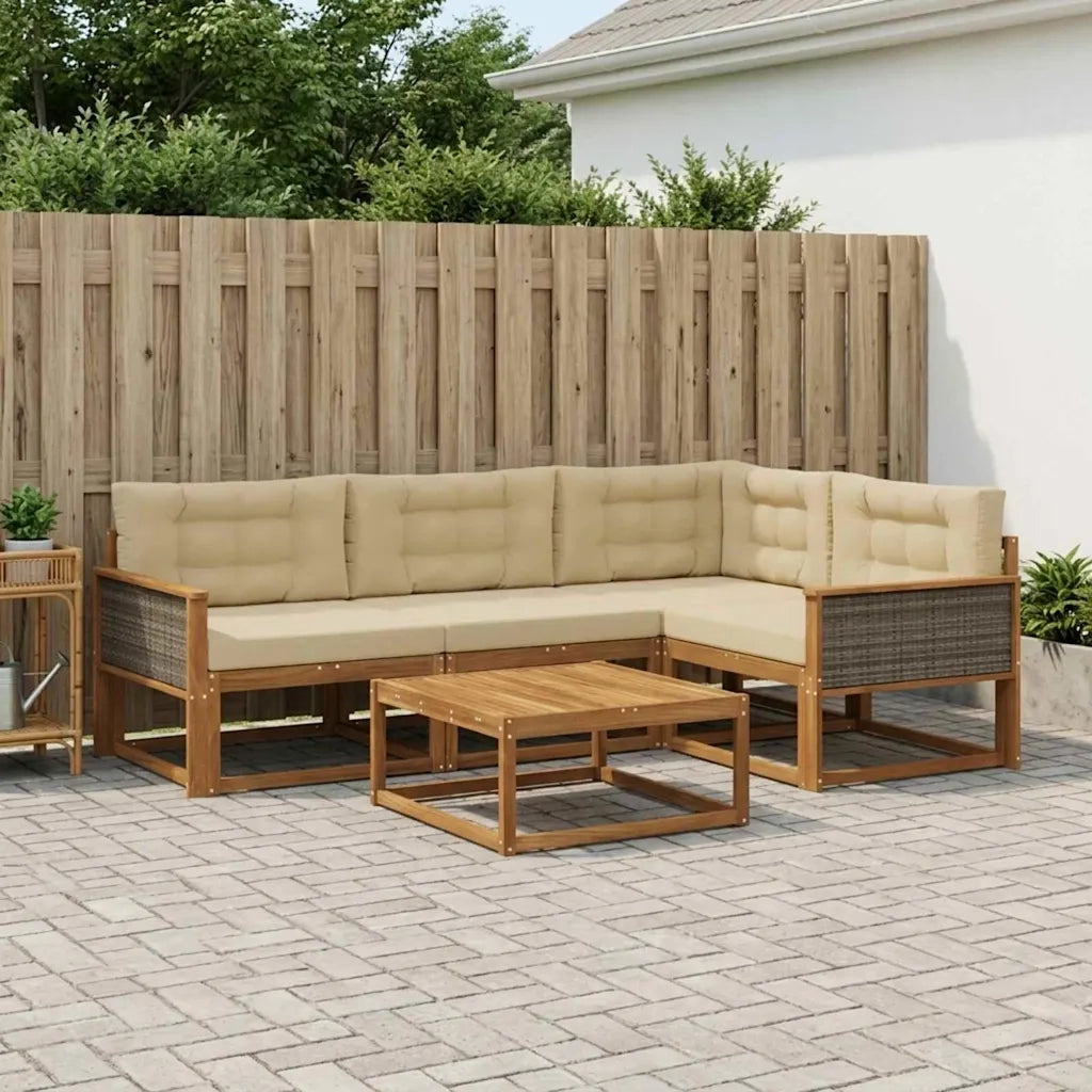 Set di divani da esterno con cuscino 5 pcs Naturale e Beige 3382541