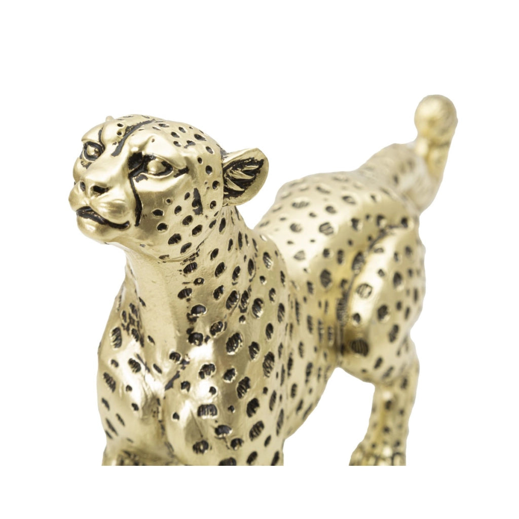 Scultura Leopardo Points seduto in resina oro e nero