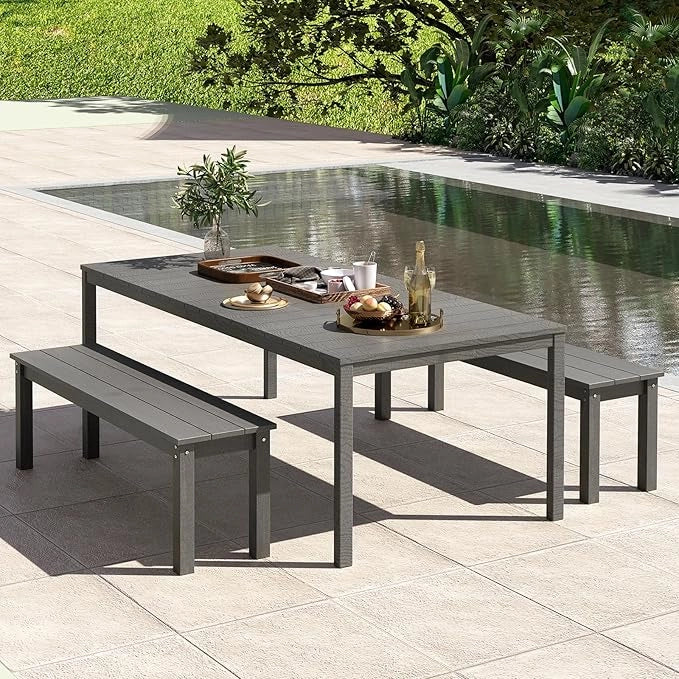 Panchina da Esterno in HDPE 140 x 35 x 45 cm, Panca da Giardino Senza Schienale per 2-3 Persone, Panchina dello Spogliatoio per Patio e Cortile, Portata 340 kg (Grigio)