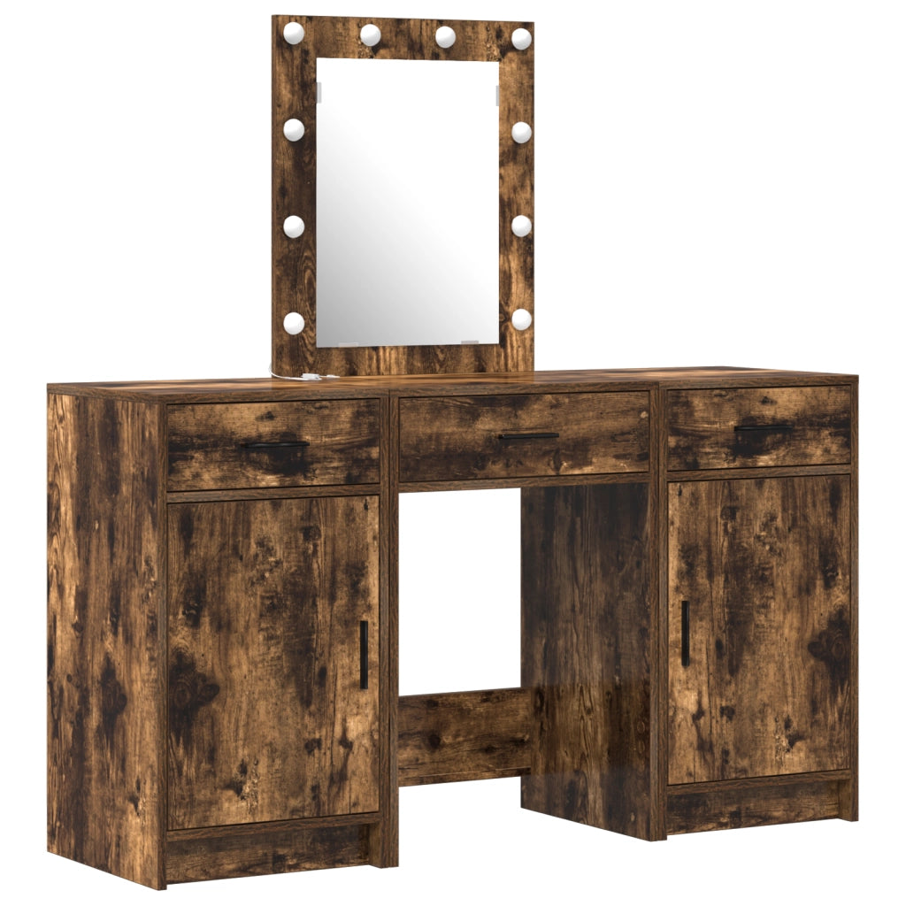 Set da toeletta a 3 pezzi con LED in legno ingegnerizzato rovere affumicato