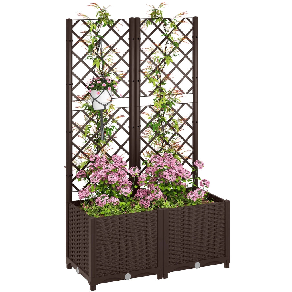 Fioriera con Traliccio per Rampicanti 80x40x135 cm 8 Fori di Drenaggio in PP Marrone