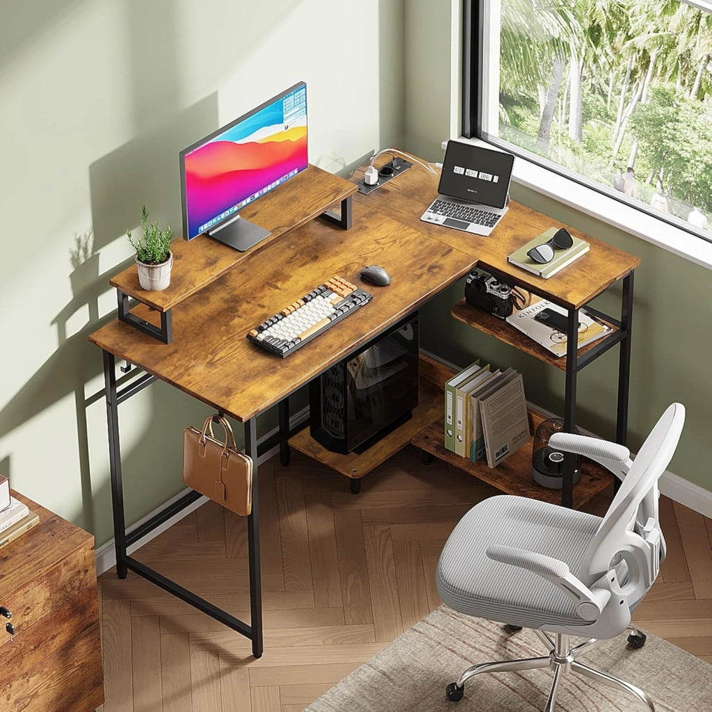 Scrivania Gaming Angolare ¨C Zephmum ¨C Vintage Marrone 110x80 cm