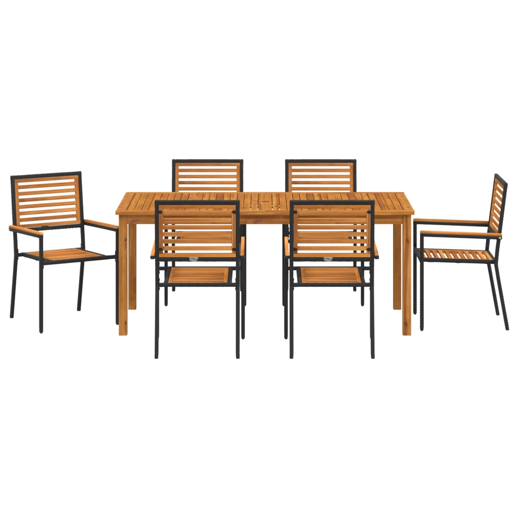 Set pranzo giardino 7 pezzi in rattan poli nero e acacia