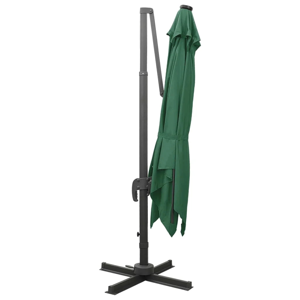 Ombrellone da giardino a sbalzo con palo e luci LED 300 cm verde 02_0008544