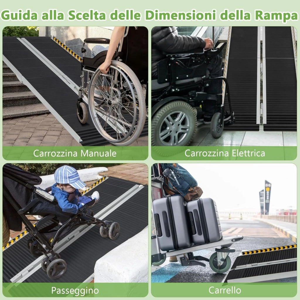 Set di 2 Rampa per Sedie a Rotelle in Alluminio, Rampa Telescopica Pieghevole con Superficie Antiscivolo, Capacità di Carico di 272 kg, per Soglie, Gradini, Scale (152,5 x 74cm)