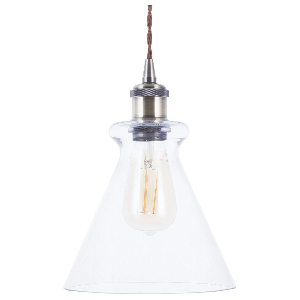Lampada a Sospensione lampadario Industriale in Metallo Ottone Vetro Trasparente
