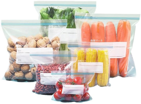 65 pacchi di sacchetti per congelatore in PEVA, trasparenti, con chiusura a zip, rettangolari, per verdure, latte, snack, carne