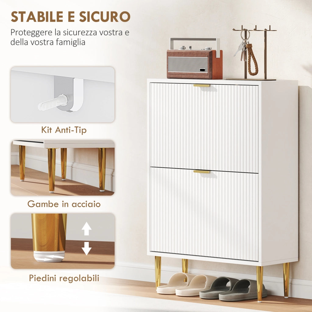 Scarpiera con Cassetti e Ripiani Regolabili ¨C zephmum ¨C Bianco 60x24x91.5 cm