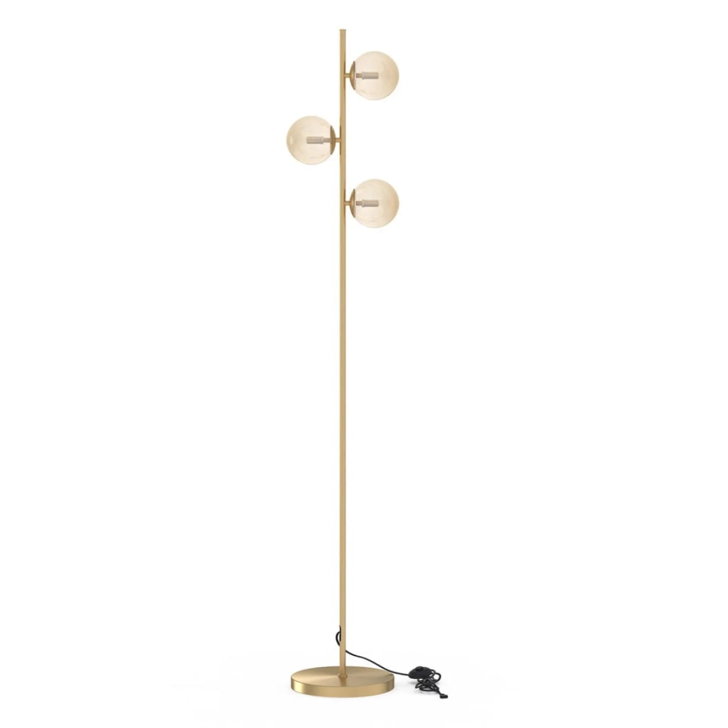 IDMarket - Lampada da terra in metallo dorato con 3 paralumi a globo in vetro