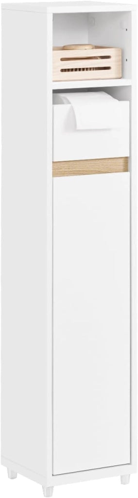 Mobiletto Bagno Salvaspazio Mobile Bagno Stretto (20 cm), Colonna Bagno Alta con Cassetto e Ripiani Regolabili, Mobile Almacenaje per Piccoli Spazi e WC, Bianco, 20x20x96 cm, BZR151-W