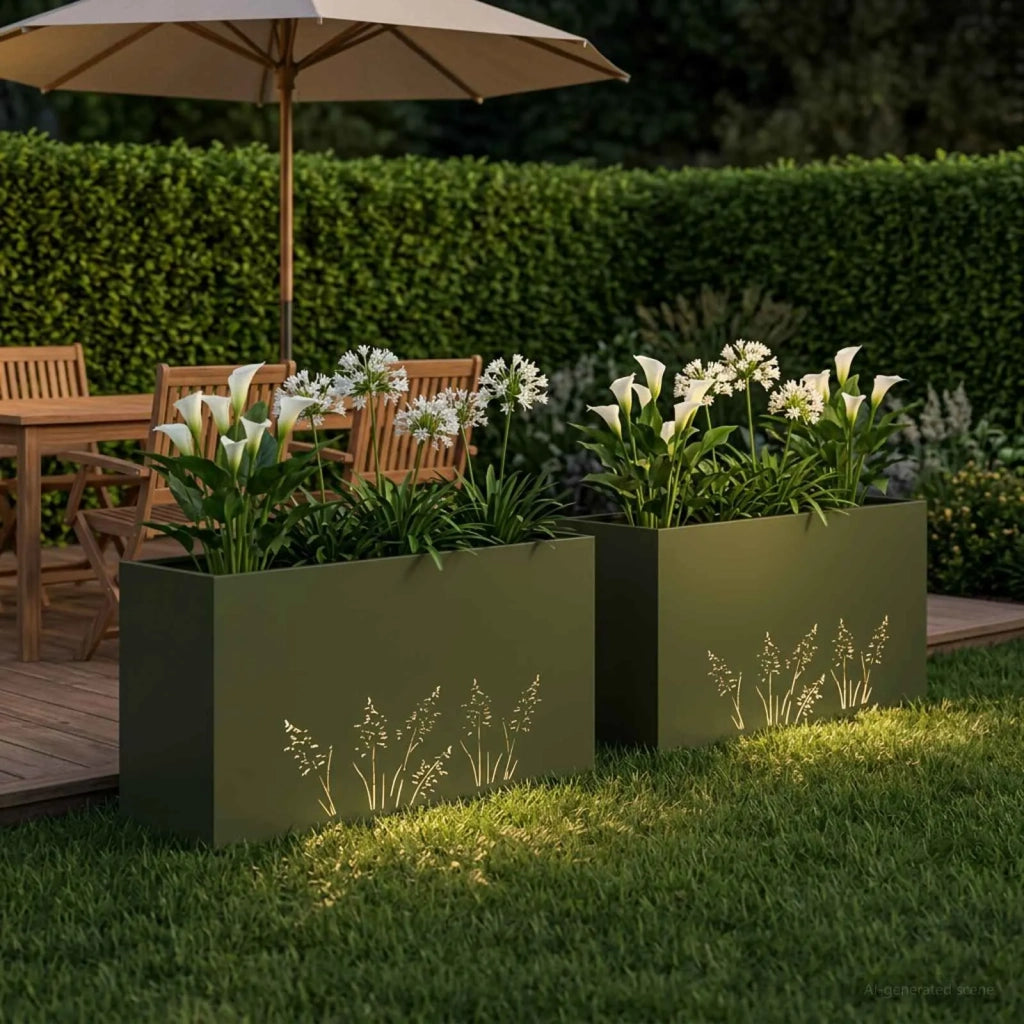 Vaso da giardino 2 pz Verde Oliva 100 x 20 x 49 cm 8005855