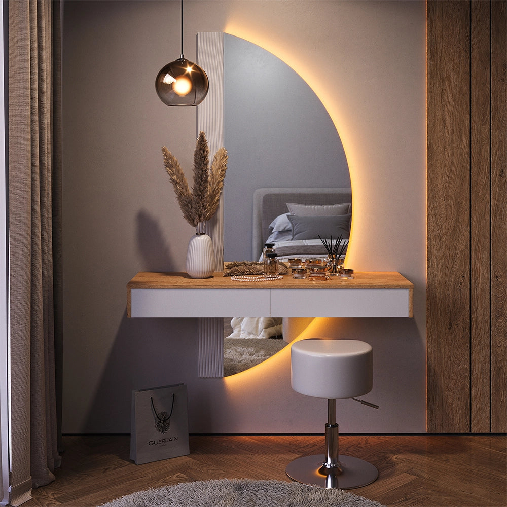 Vicco Tavolo da toeletta Bianco 120 cm con illuminazione LED e sgabello