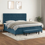 Giroletto a Molle con Materasso Blu Scuro 200x200 cm in Velluto