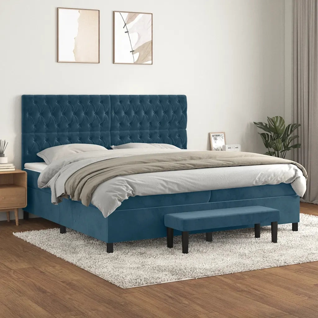 Giroletto a Molle con Materasso Blu Scuro 200x200 cm in Velluto