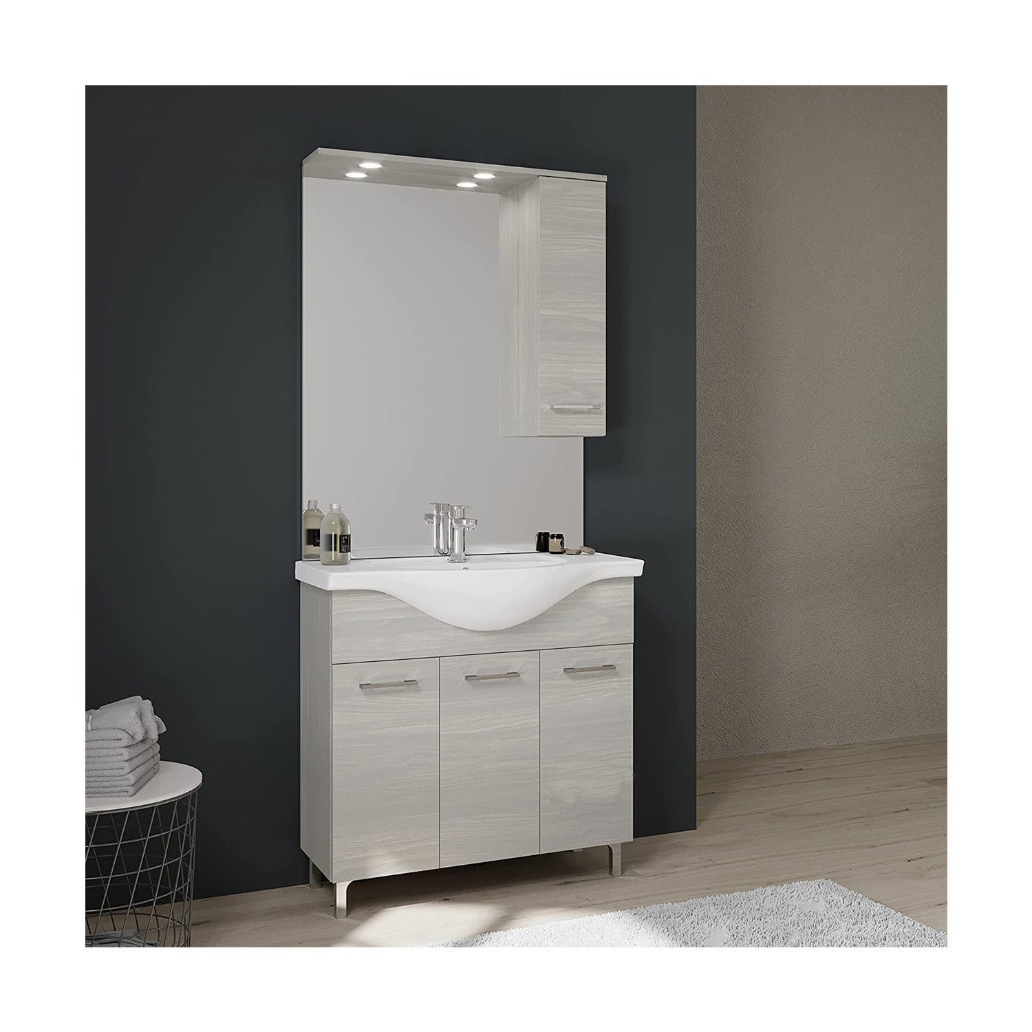 MOBILE BAGNO ROVERE GRIGIO 3 ANTE 85 CM