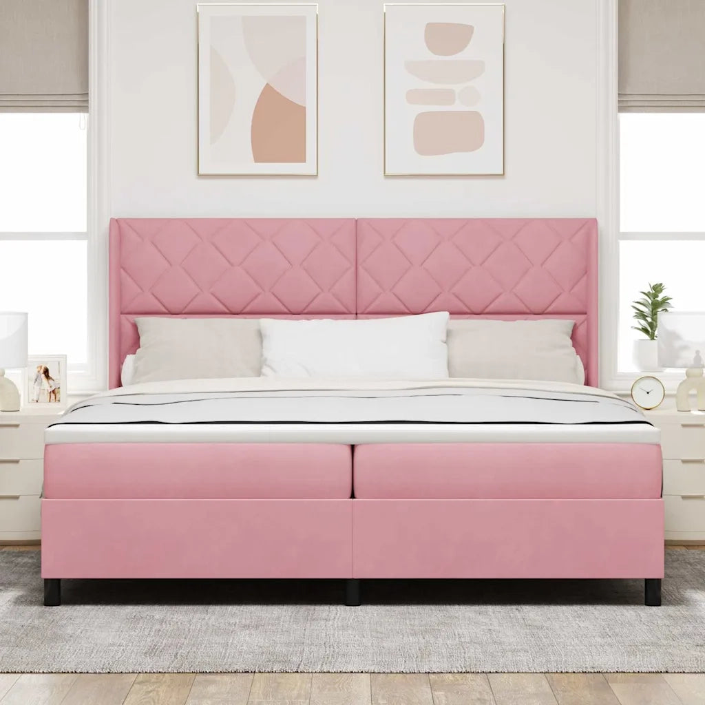 Letto a molle con materasso Rosa 200 x 200 cm Velluto 3342085