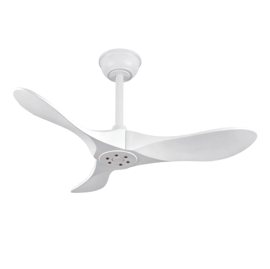 Ventilatore da soffitto 36 pollici bianco in legno massello; 3 pale; telecomando; motore DC