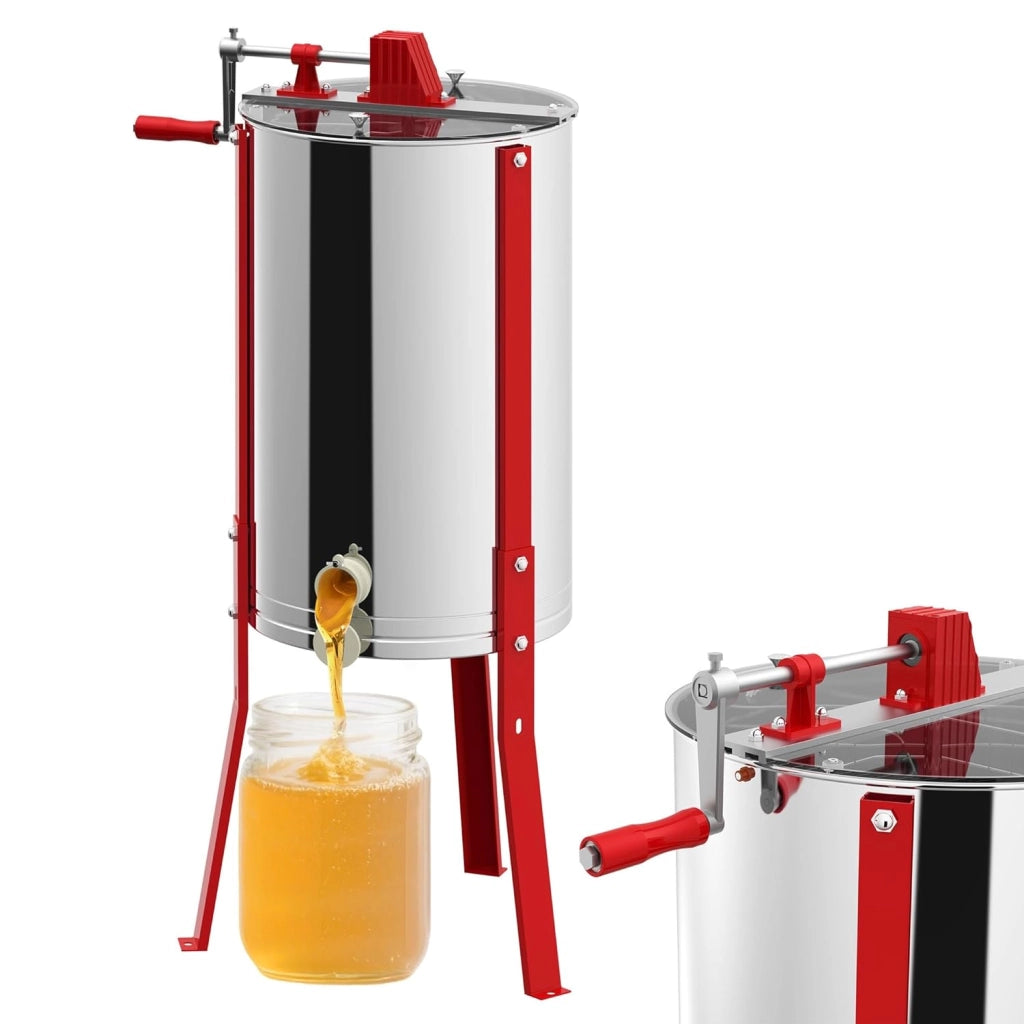 Fionda di miele manuale a 3 favi in acciaio inox centrifuga tangenziale estrattore di miele con coperchio, azionamento manuale e gambe regolabili centrifuga miele accessori universali per