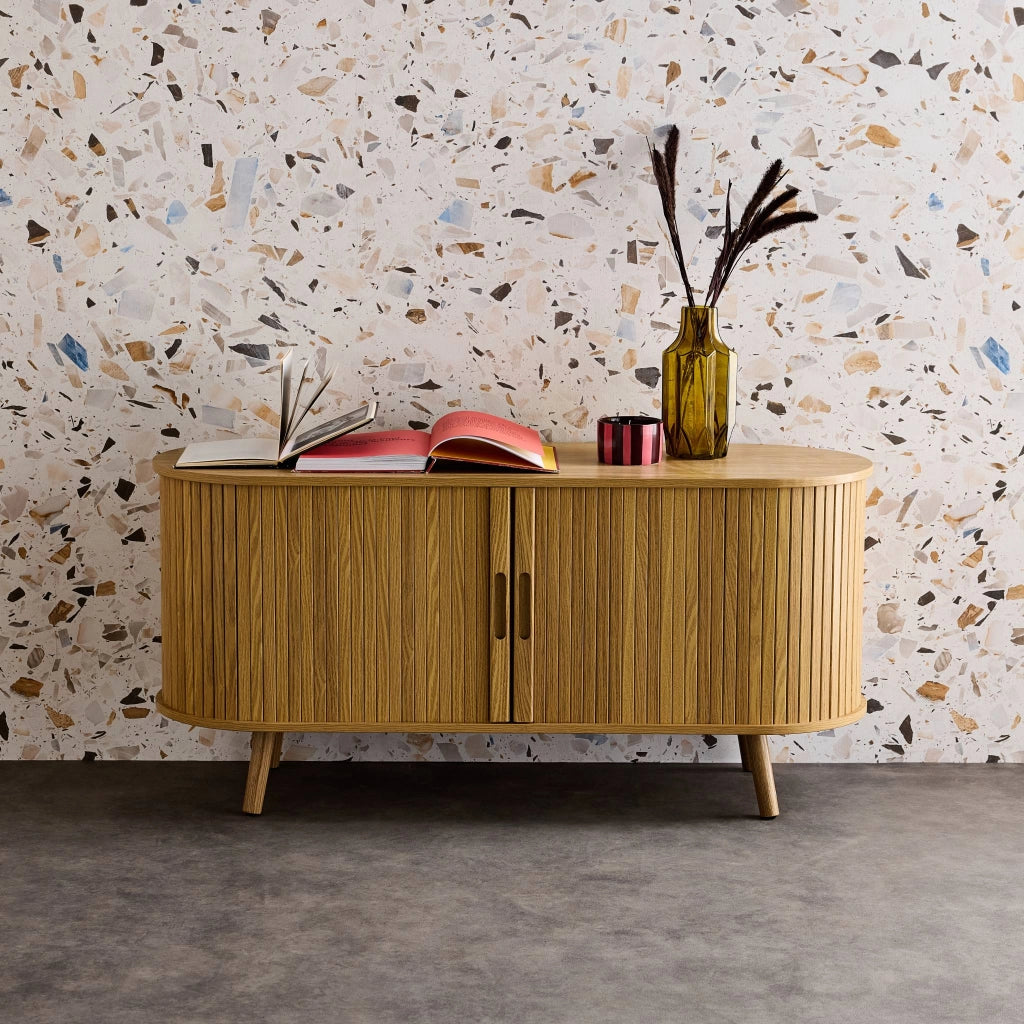 Mobile tv scandinavo con 2 ante scorrevoli, 120cm, marrone naturale