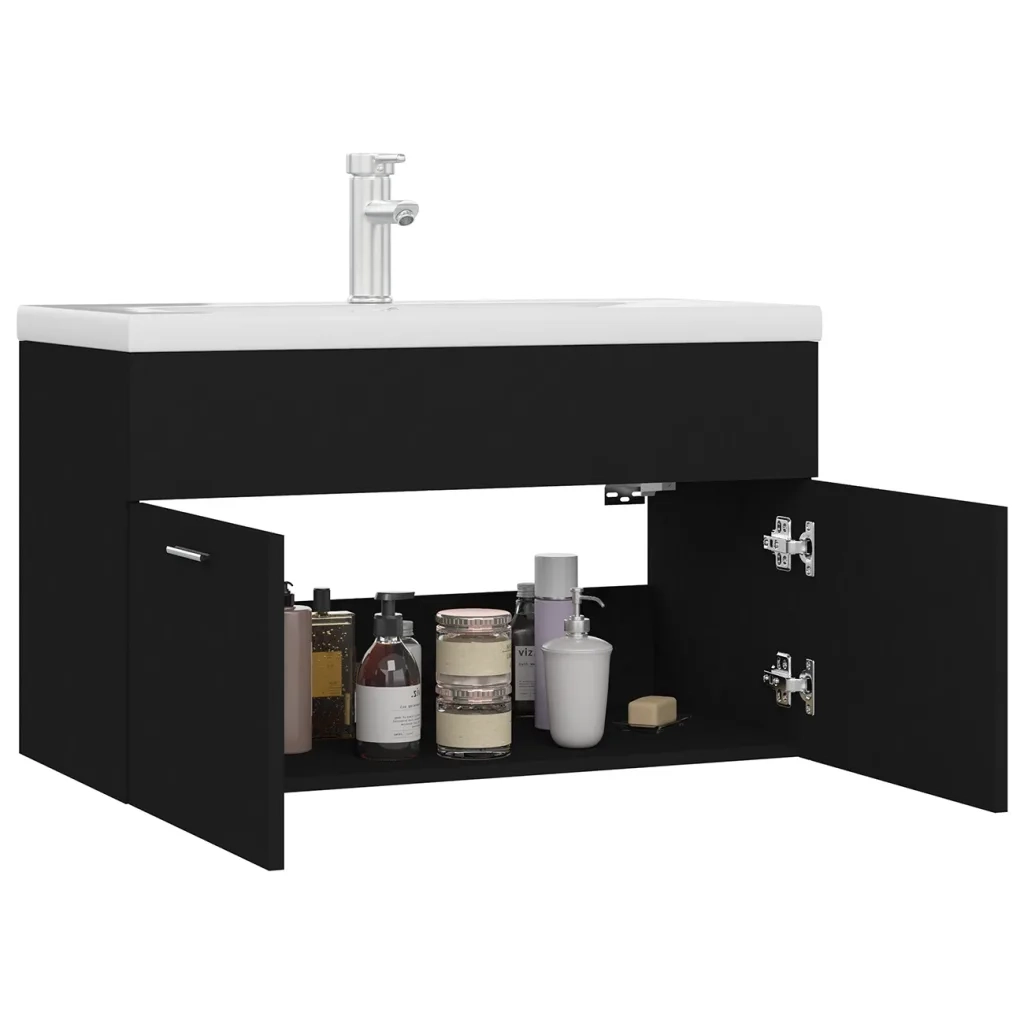 Mobile con Lavabo | Armadio Lavabo Integrato Nero in Legno Multistrato