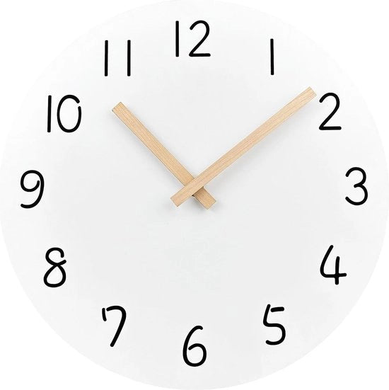 Orologio da parete in legno 12 pollici - orologi da parete senza cornice - orologio quartz a muro - stile moderno - bianco - decorativo - cucina soggiorno - alimentato da batteria