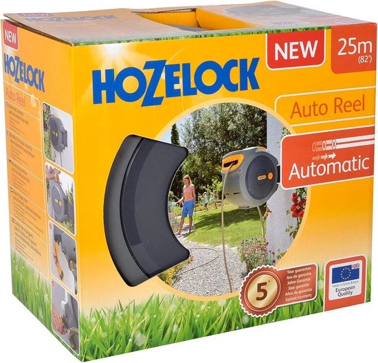 Box di Avvolgimento per Tubi per Giardino Auto Reel 25 m - Installazione Facile - Incluso Fusto di Spruzzo e Connettori - 25 m di Tubo e Fermo - Garanzia 5 anni