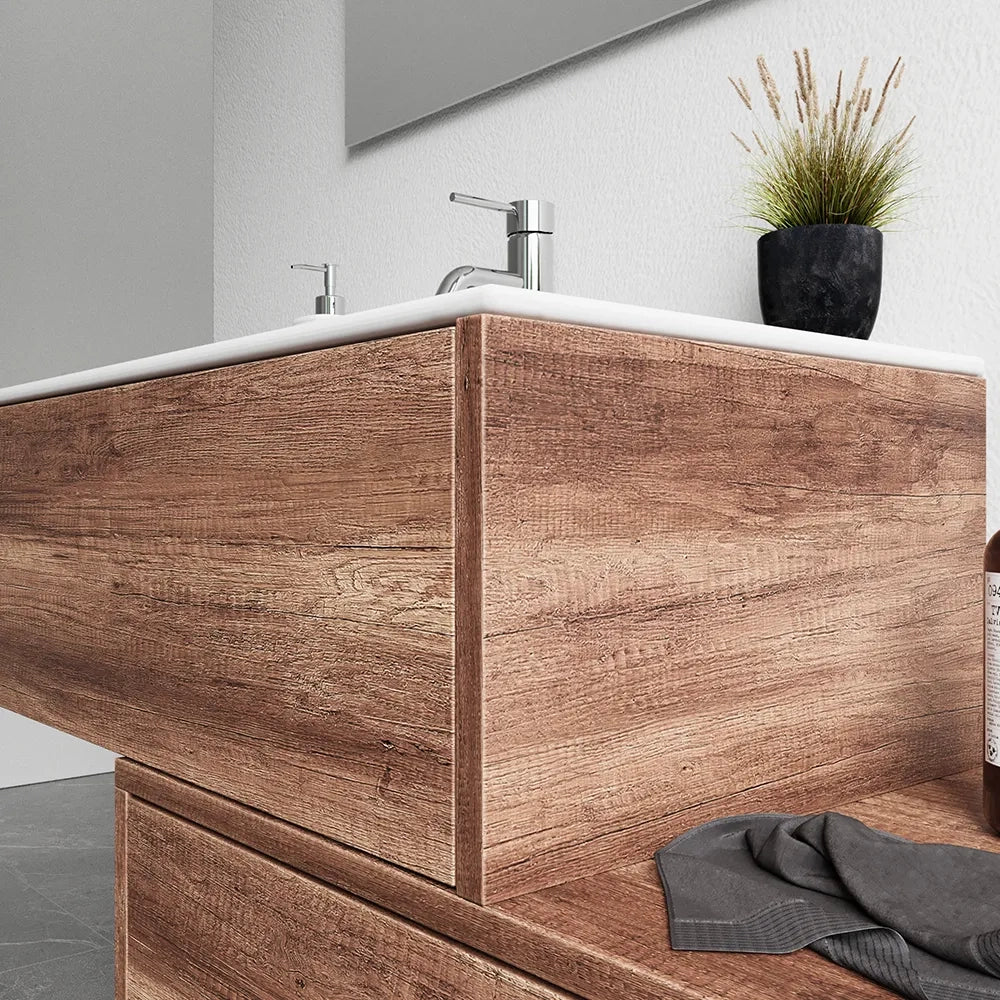 Mobile bagno sospeso modulare 80cm due cassetti apertura push&pull rovere barok con lavabo | Galdor