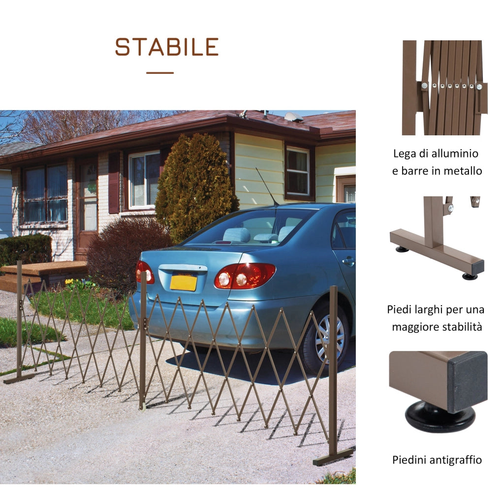 Recinzione Estensibile Autoportante in Acciaio e Alluminio, Larghezza 52-405 cm, Marrone scuro