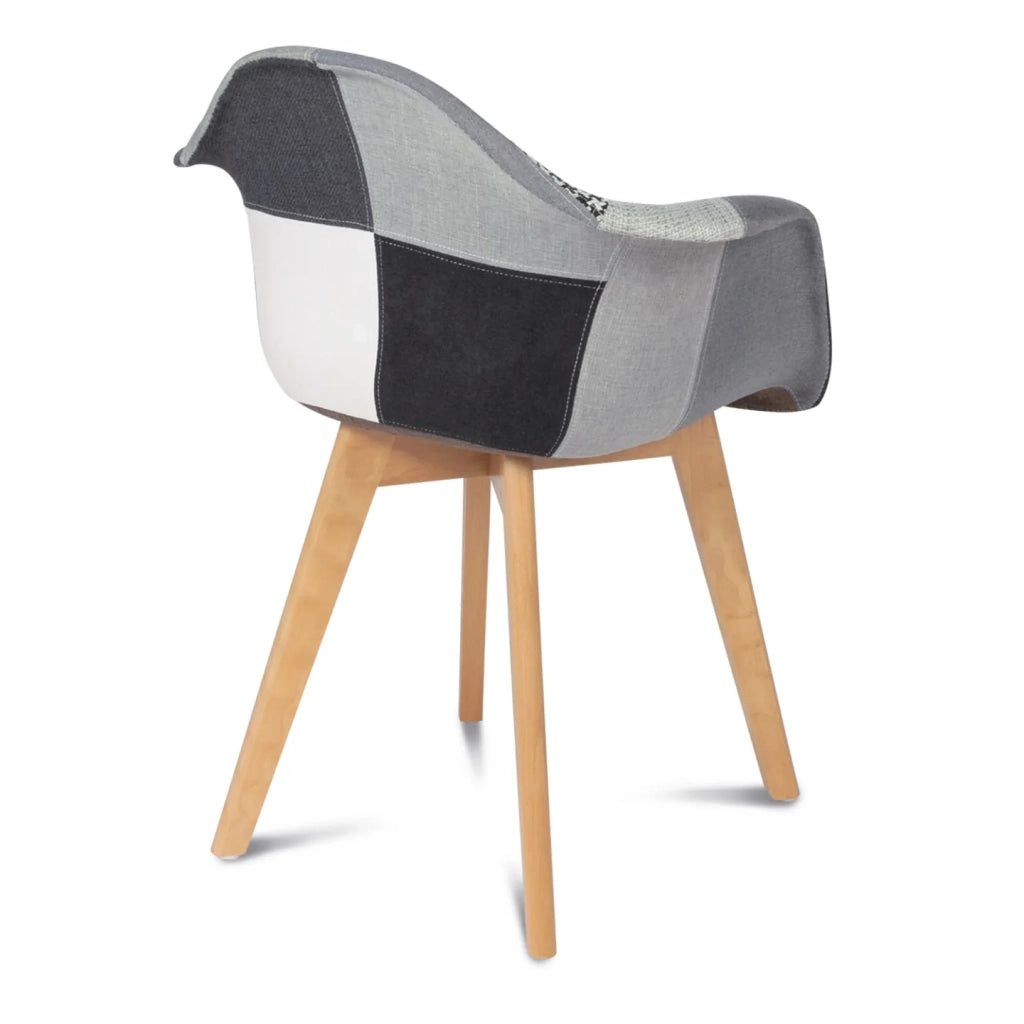IDMarket - Set di 2 sedie da pranzo scandinave e poltrone da tavolo SARA con motivi patchwork neri, grigi e bianchi