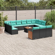 Set Divani da Giardino 14 pz con Cuscini Nero in Polyrattan 3228143