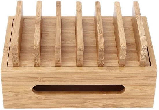 Organizzatore per Telefoni e Tablet in Bambù Resistente - Contenitore per Mobiliare - Adatto per Ambiente di Casa - Progettato con Curanza - Cassettiera per Organizzare