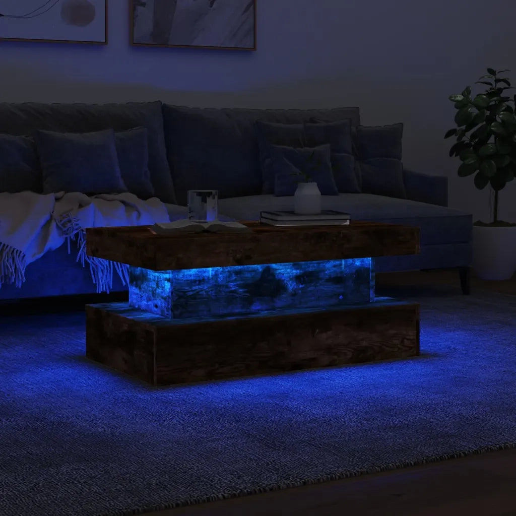 Tavolino da salotto | Tavolino da caff¨¨ | Tavolino da Soggiorno con Luci LED Rovere Fumo 90x50x40 cm