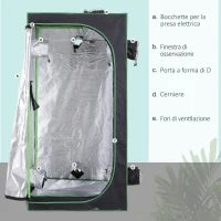 Tenda Idroponica in Oxford 600D con 5 Prese d'Aria Regolabili e Finestra, Serra Idroponica per Coltivazione con Foro per Cavi da Interno, 80x80x160 cm, Nero