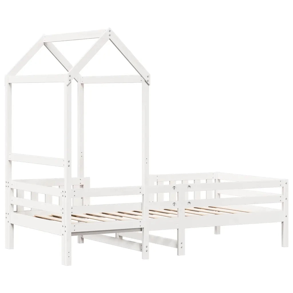 Letto singolo | Letto per adulti | Giroletto con Tetto Bianco 75x190 cm Legno Massello di Pino