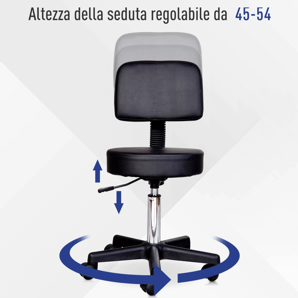 Sgabello con Schienale da Salone Sedia Girevole in Finta Pelle Altezza Regolabile Nero