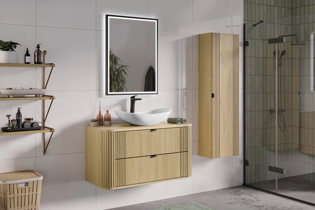 Set mobili bagno 100 cm con piano e lavabo da appoggio Lena Ovalia Cremona 100 cm