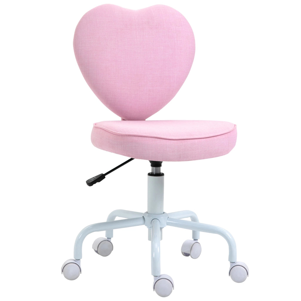 Sedia per Scrivania a Forma di Cuore con 5 Rotelle e Altezza Regolabile in Tessuto Rosa, 42x50x79-89cm