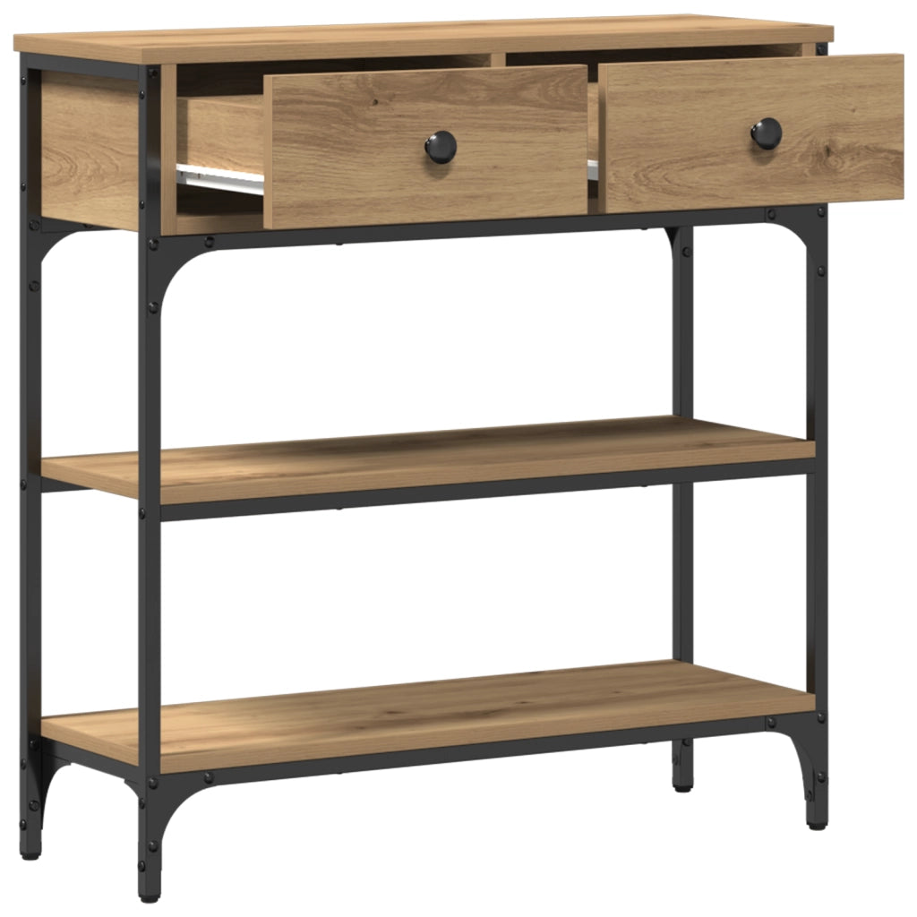 Tavolino Console Rovere Artigianale 72,5x25x75 cm Legno Ingegnerizzato & Acciaio