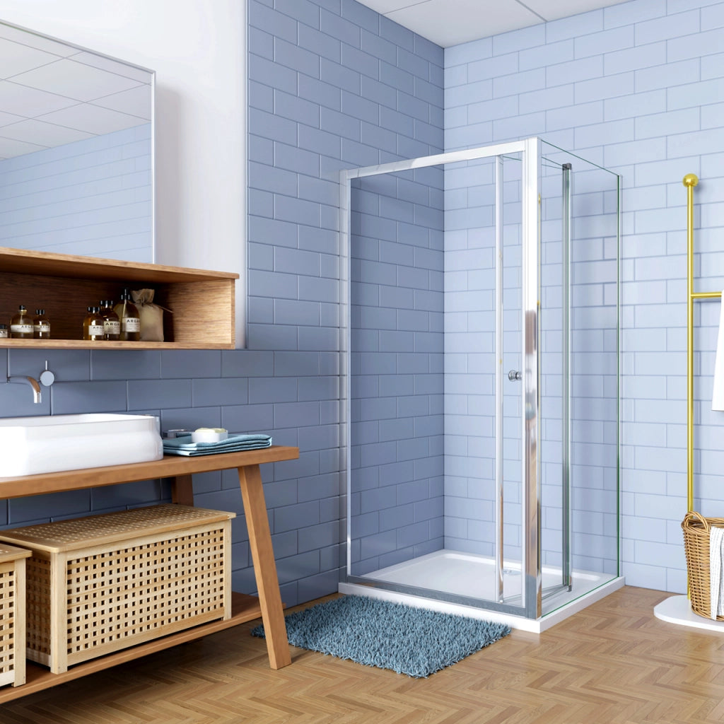 185cm Box Doccia Angolare Porta a Soffietto con Parete Fissa 100x70cm in Vetro Temperato Trasparente 5 mm Profilo Cromo Lucido