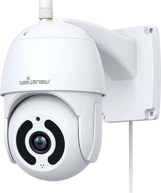 Camera di Sorveglianza Esterna PanTilt 1080p IP Camera Wifi Impermeabile Visibilità Notturna Audio Bidirezionale Memoria Micro-SD Carta di Memoria Cloud Alexa W9 Bianco