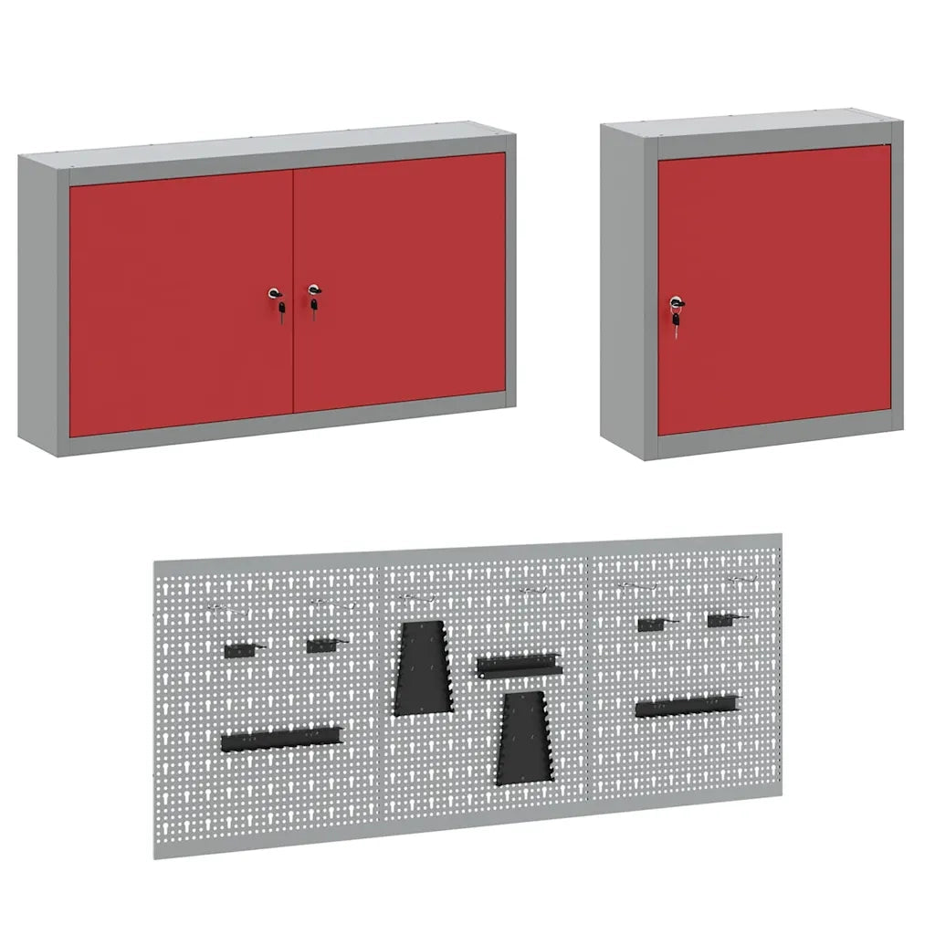 Mobile da lavoro 8 pcs Rosso Legno ingegnerizzato e acciaio 3321435