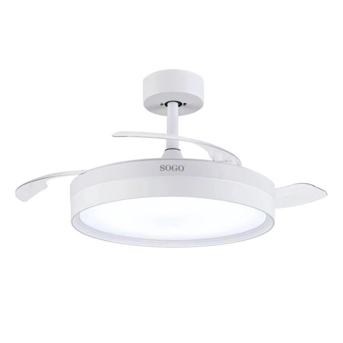 Ventilatore da soffitto 105 cm con pale retrattili, motore DC 30W, luce LED 40W, 6 velocità, timer e telecomando - SOGO