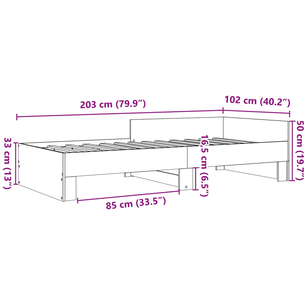 vidaXL Giroletto senza Materasso Rovere Marrone 100x200 cm Truciolato